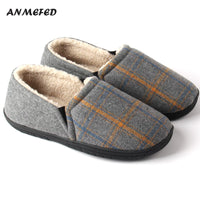 Men's Plaid Fleece-Lined Anti-Slip Warm Indoor Slippers with Thick Sole