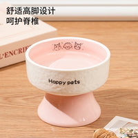 MIAOBU Ceramic Elevated Pet Bowl for Cats and Small Dogs, Hand-Painted Design, Neck Protection Feeder for Food and Water