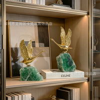Modern Luxury Golden Brass Swan Figurine with Natural Fluorite Base for Living Room Decor
