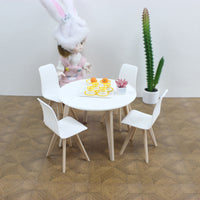 DIY Miniature Dollhouse Round Dining Table and Chairs Set for OB11 Dolls