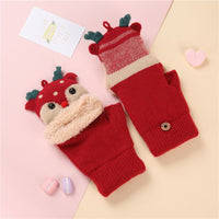 Christmas Flip-Top Half-Finger Gloves for Adults and Kids, Plush Lined Warm Winter Mittens