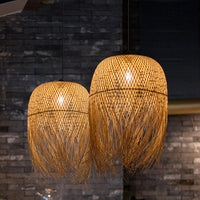 Handwoven Bamboo Pendant Light, Zen-Inspired Teahouse Restaurant Chandelier