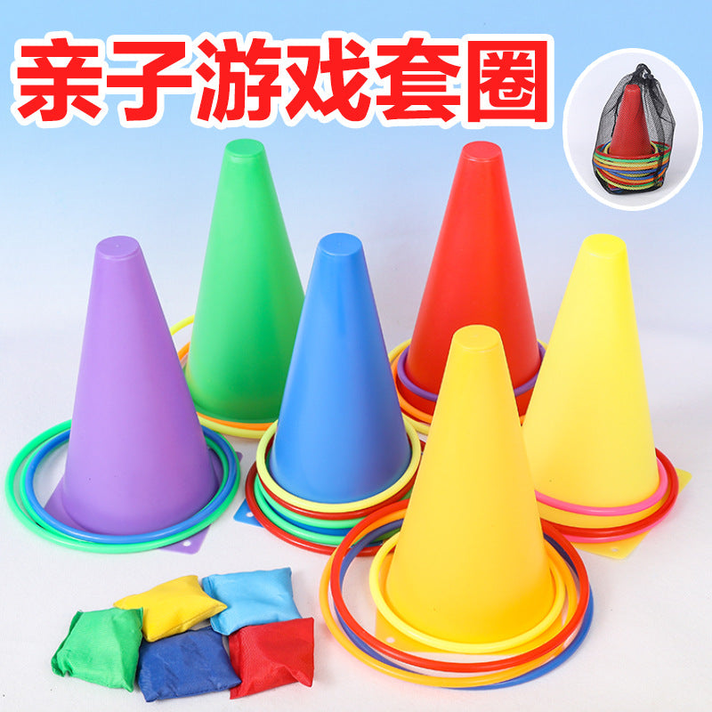 Outdoor Ring Toss Game Set with Cones and Beanbags for Kids