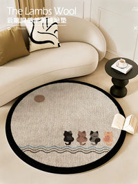 Luxury Ice Silk Round Living Room Rug Non-Slip Mute Bedroom Mat Washable