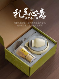 Ceramic Matcha Bowl Set with Whisk Stand and Bamboo Whisk, Japanese Style