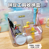 Perler Bead Storage Box with Scoop and Pen Holder, Clear Large Capacity Organizer for Fuse Beads and Pegboards