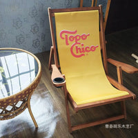 2026 New Solid Wood Folding Beach Chair with Cup Holder, Oxford Canvas Recliner for Outdoor Lounging