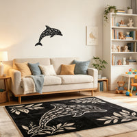 Dolphin Silhouette Fish School Metal Wall Decor Ocean Style Iron Art Hanging Ornament for Living Room Entryway