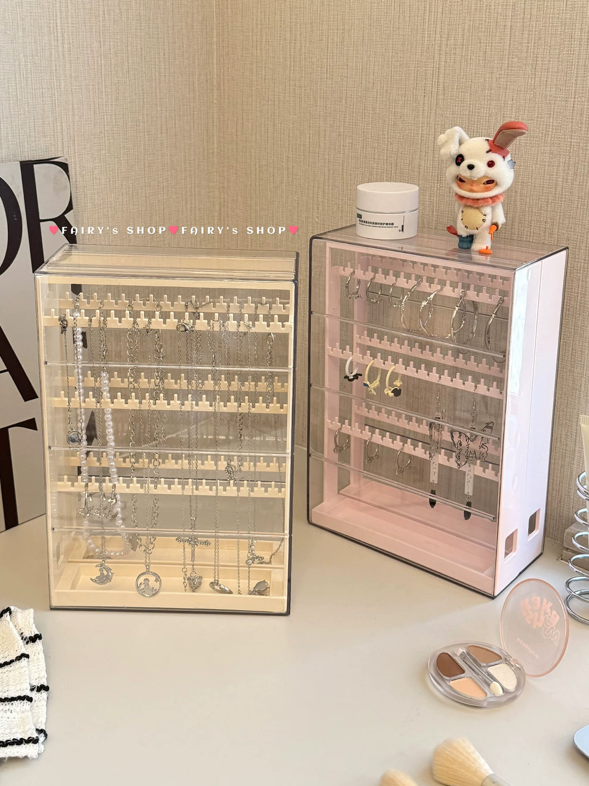 Acrylic Dustproof Pull-Out Jewelry Organizer with Necklace Hanger and Earring Display