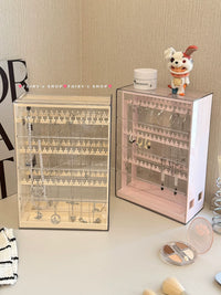 Acrylic Dustproof Pull-Out Jewelry Organizer with Necklace Hanger and Earring Display
