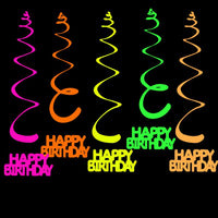 Neon Swirl Hanging Decorations for Blacklight Parties and Birthdays