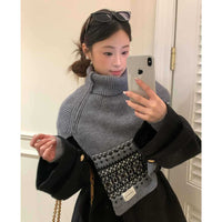 Vintage Fair Isle Jacquard Knitted Poncho Scarf for Women, Winter Warm High-Neck Shawl Wrap