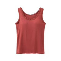 Women's Padded Lace Trim Camisole with Built-in Bra, Breathable Anti-Exposure Tank Top