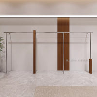 Stainless Steel Wall-Mounted Garment Rack with Walnut Finish for Retail Display