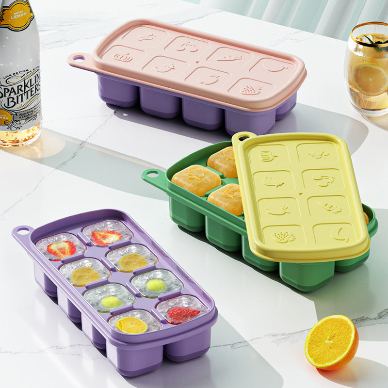Press-Type Ice Cube Tray with Lid for Easy Release, 8-Grid Ice Maker for Drinks & Sports Bottles