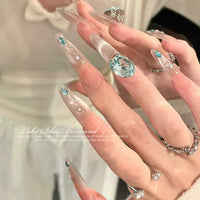 Blue Flat-Bottom Nail Art Rhinestones Waterdrop Shaped Mixed Sizes for Manicure Decoration