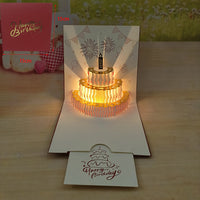 3D Pop-Up Musical Birthday Cake Card with Candle Blowing Feature and Lights, DIY Assembly Gift Card