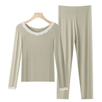 Women's Plus Size Thermal Underwear Set - Thin Base Layer Top and Bottom for Autumn/Winter