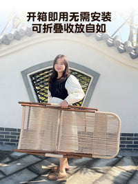 Foldable Rattan Lounge Chair with Ottoman and Side Table for Outdoor Patio Garden Balcony