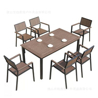 Outdoor Wood-Plastic Composite Patio Dining Set with Aluminum Frame