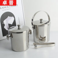 Zhuojin Stainless Steel Ice Bucket with Lid and Tongs for Champagne, Beer, Wine
