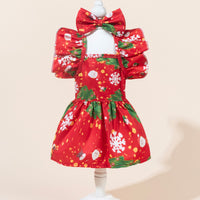Pet Christmas Dress with Snowflake Pattern and Headwear for Dogs and Cats