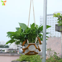 Green Leather Plant Hanger with Tray for Potted Plants