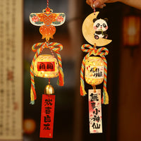 Mid-Autumn Festival Bamboo Woven Fan Ornament with Gourd Bell for Door or Car Decor