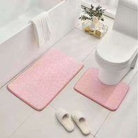 Coral Fleece Pebble Pattern Bathroom Mat Set - Rectangular & U-Shaped Toilet Mats