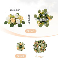 Rose Eucalyptus Leaf Candle Holder Ring Wreath Handmade Floral Garland for Tabletop Decoration