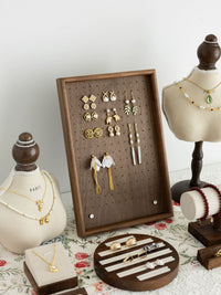 Walnut Wood Jewelry Display Stand for Necklaces, Bracelets, Earrings, and Rings