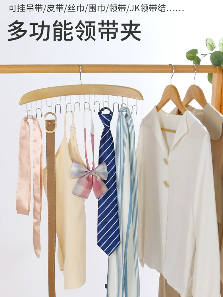 Wooden Multi-Hook Hanger for Scarves, Belts, and Accessories