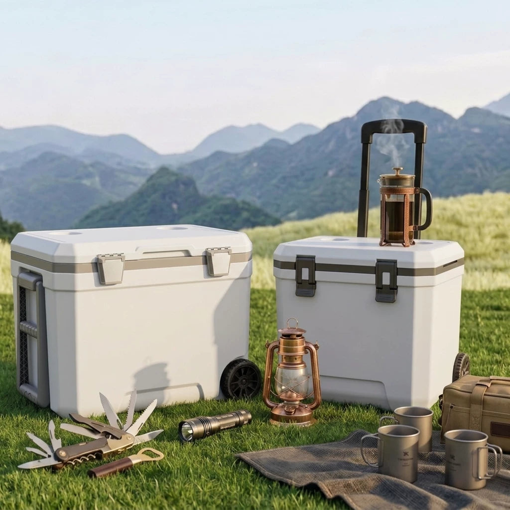 Outdoor Rolling Cooler Ice Chest with Wheels and Handle for Commercial Use