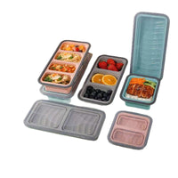 Collapsible Silicone Lunch Box with Compartments, Microwave Safe Food Storage Container