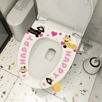 Dopamine Cartoon Waterproof Toilet Seat Cover, Washable Adhesive All-Season Toilet Seat Cushion for Home