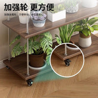 Solid Wood Rolling Plant Stand with Adjustable Stainless Steel Shelves for Indoor Use