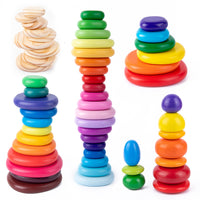 Wooden Stacking Balancing Stones Building Blocks for Kids, Educational Preschool Toy