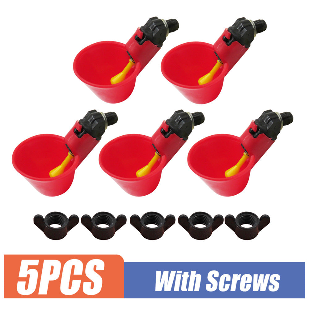 Automatic Poultry Waterer for Quail, Pigeons, and Chickens - Red Drinking Bowl with Tee Connector