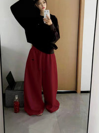 Women's Retro American Style Loose Wide Leg Sweatpants High Waist Casual Trousers