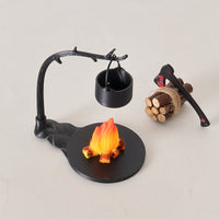 Dollhouse Miniature Campfire Cooking Pot Set with Flame and Wood for Outdoor Christmas Scenes, 1/12 Scale