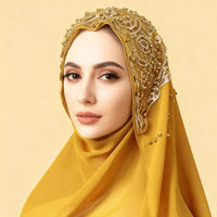 Ethnic Style Chiffon Beaded Headscarf Scarf for Women, Southeast Asian Fashion Shawl