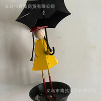 Metal Girl with Umbrella Bird Feeder for Outdoor Garden Decor