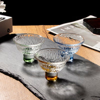Japanese Style Glass Sake Cups Set, Raindrop Design Colored Wine Glasses for Home, High-Stemmed Fruit Wine, Rice Wine, and Liquor Glasses