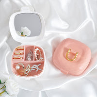 Mini Portable Jewelry Box with Mirror, Divided Storage, Anti-Oxidation Travel Organizer for Rings Earrings Necklaces