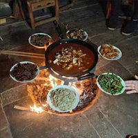 Rotating Firewood Rack with Hot Pot Stand for Outdoor BBQ and Heating