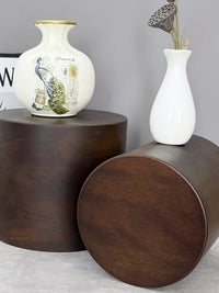 Solid Wood Cylindrical Display Stand for Vases and Crafts, Walnut Finish