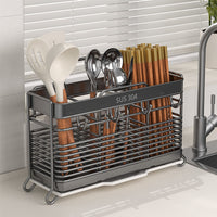 Stainless Steel Chopstick Holder with Hooks, Wall-Mounted or Countertop Utensil Caddy for Kitchen