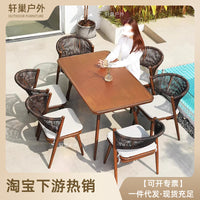 Outdoor Rattan Wicker Patio Dining Set with Square/Round Table and 4 Chairs