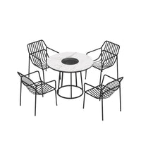 Outdoor Marble Fire Pit Tea Stove BBQ Grill Multi-person Patio Leisure Dining Table Home Courtyard Charcoal Grill