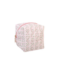Quilted Floral Cosmetic Bag Insulated Cotton Travel Toiletry Pouch